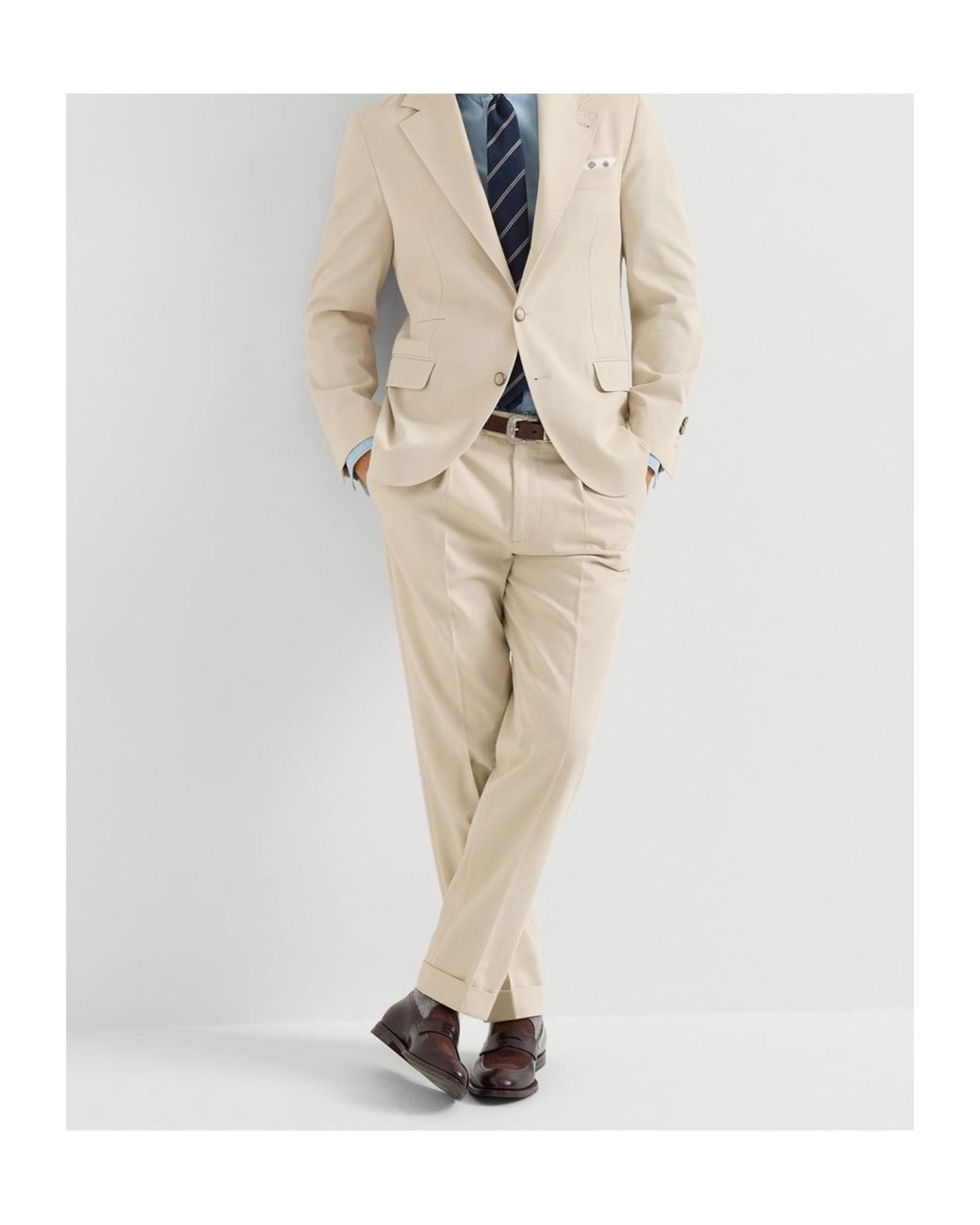 Brunello Cucinelli Natural Cotton And Virgin Wool Gabardine Trousers With Pleat for men