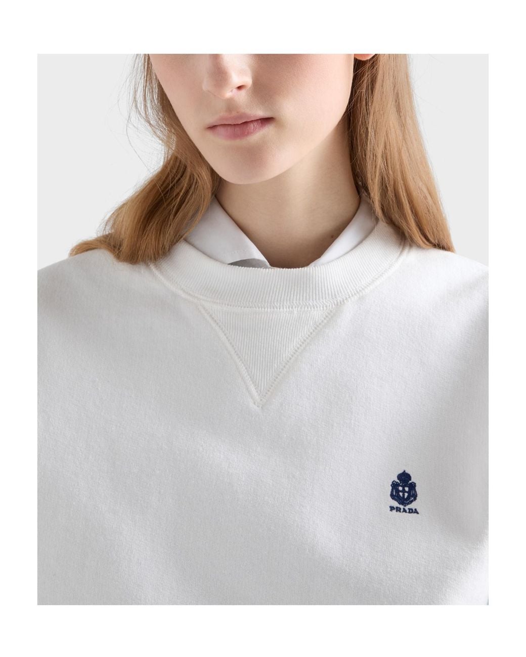Prada White Girocollo Logo Sweatshirt