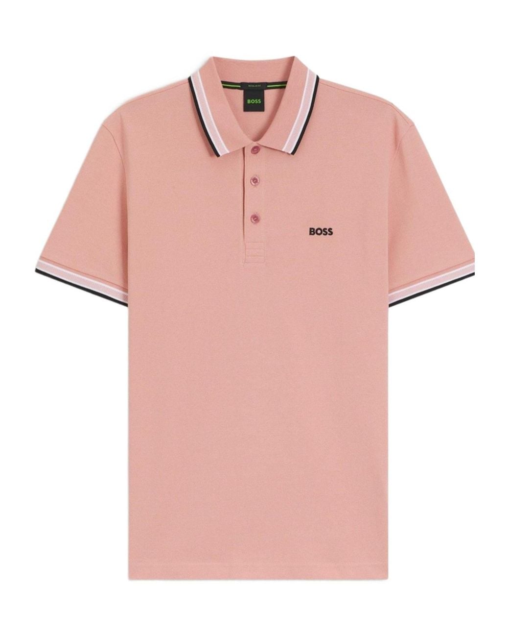 Boss Pink Shortsleeve Polo Shirt With Trimcollar for men