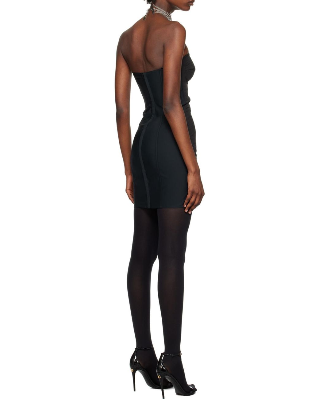 Dolce & Gabbana Black Moiré-Faille Strapless Minidress