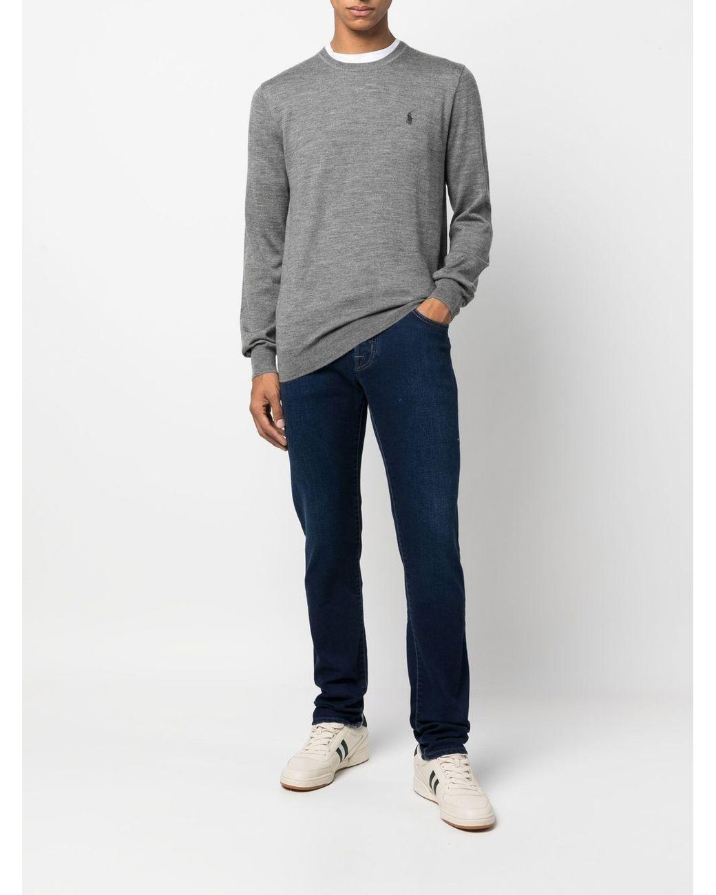 Ralph Lauren Gray Polo Pony Embroidered Knit Jumper for men