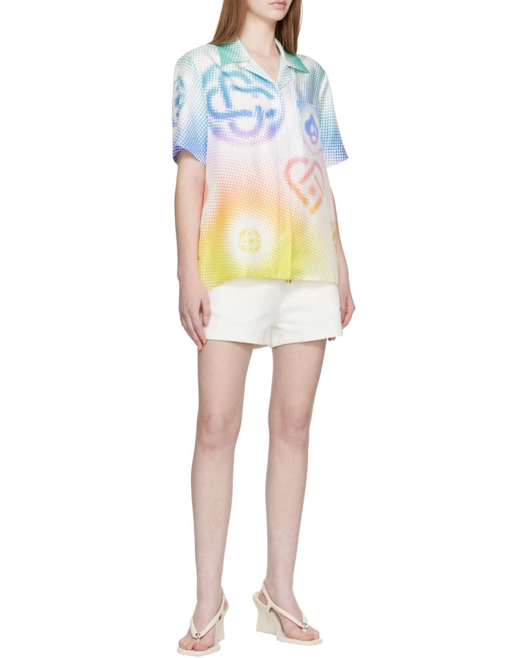 Casablanca Blue Halftone Logo Short Sleeved Satin Shirt