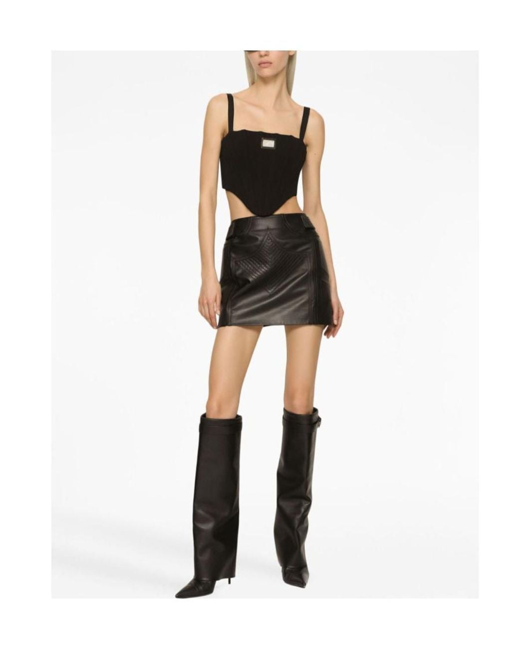 Dolce & Gabbana Black Curved Hem Cropped Bustier Top