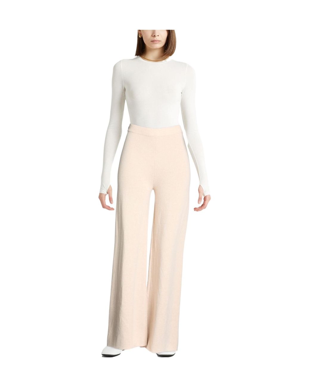 Max Mara Natural Plain Colour Wide-Leg Trousers