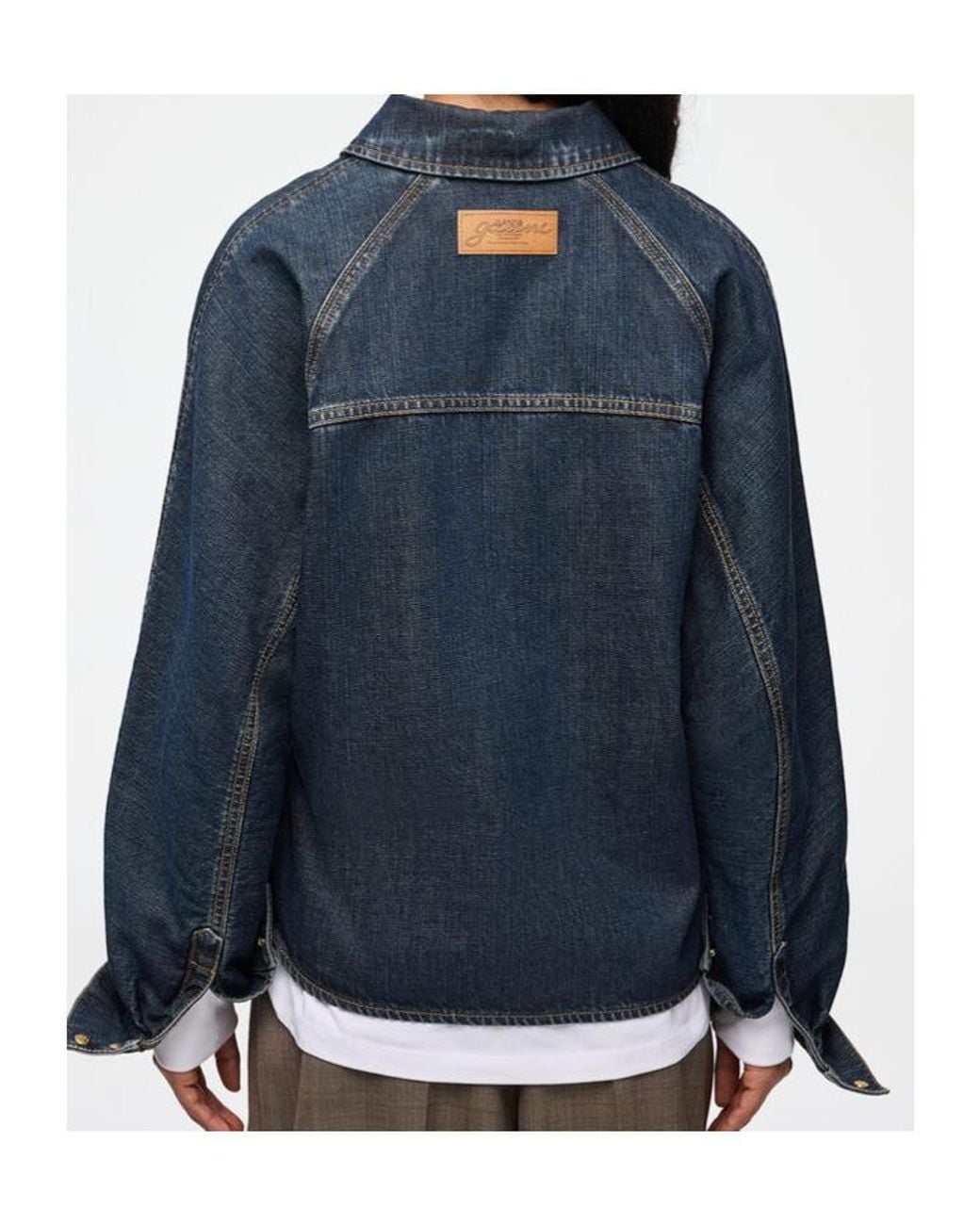 Ganni Blue Slub Mix Denim Batwing Shirt