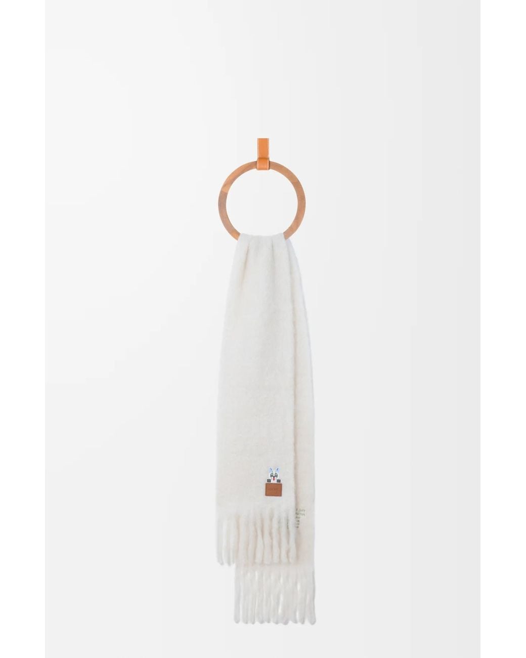 Loewe White Logo Patch Fringed Scarf