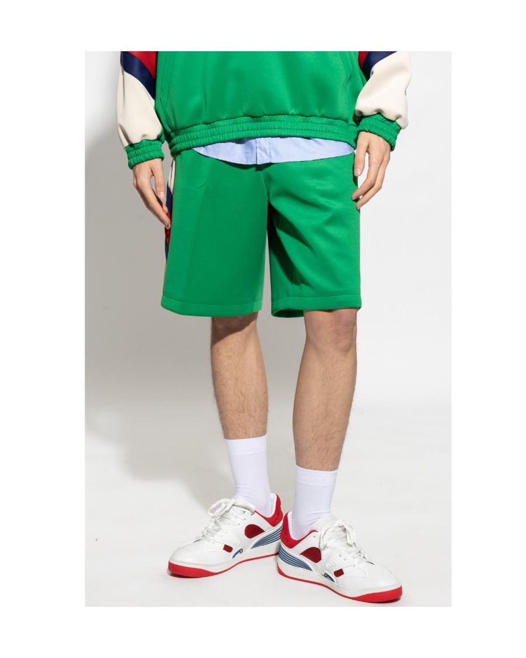 Gucci Green Side Stripe-Detail Shorts for men