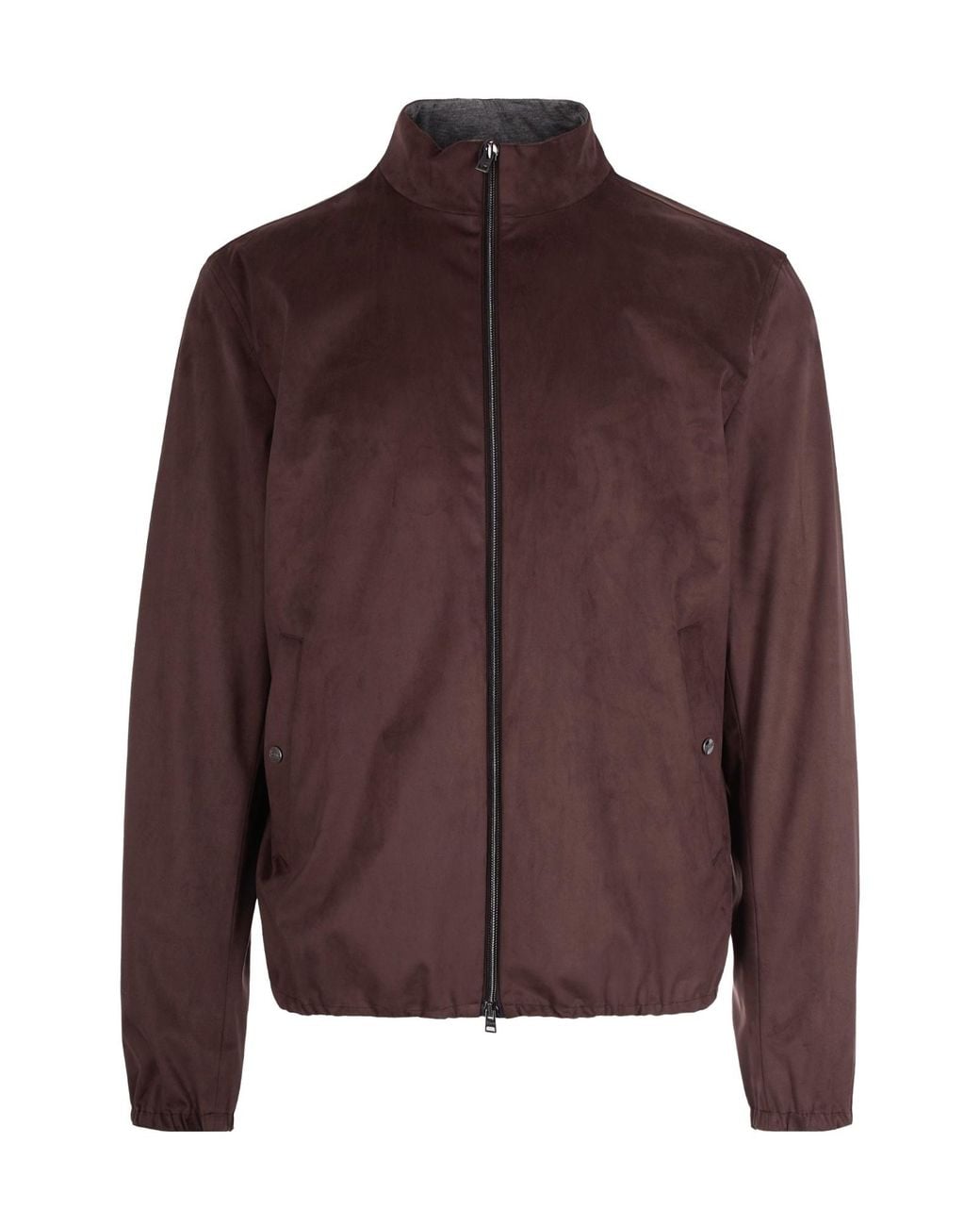 Herno Brown Suede-Texture Casual Jacket With High Collar for men