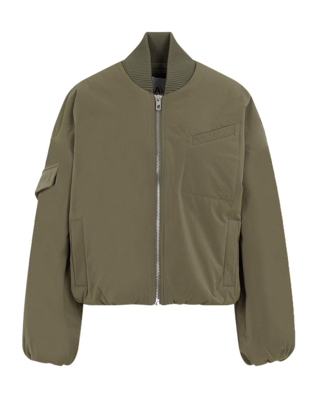 Ganni Green Drop Shoulder Bomber Jacket