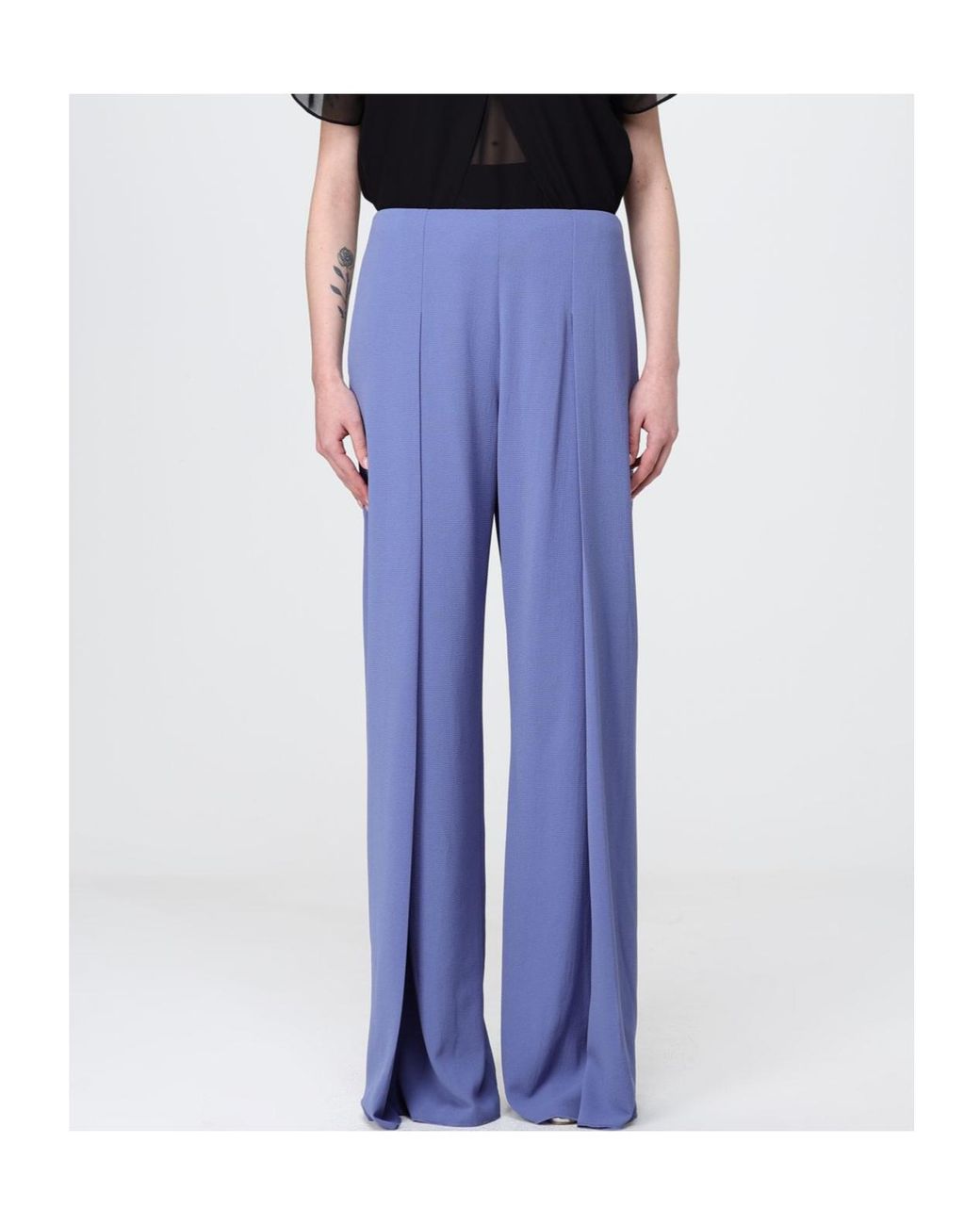 Emporio Armani Blue High-Waisted Wide-Leg Pants With Back Zipper