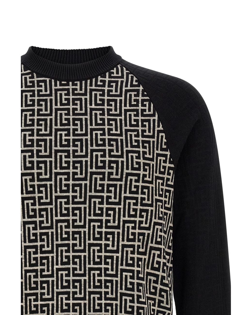 Balmain Black Pb Monogram Crew Knitted Sweater for men