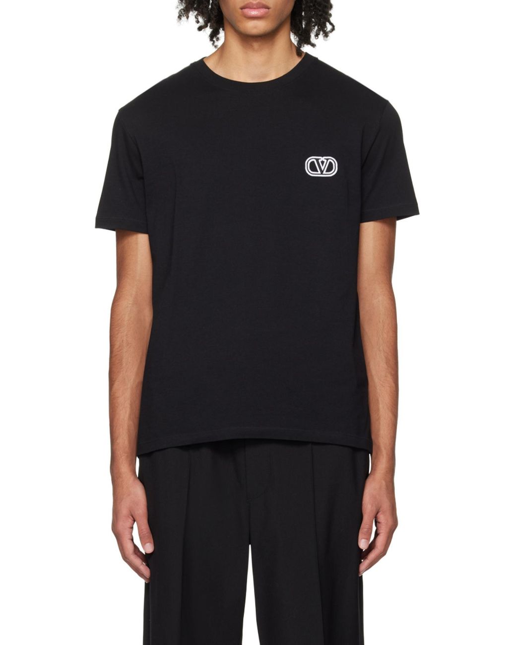 Valentino Black Logo Embroidered Crewneck T-Shirt for men