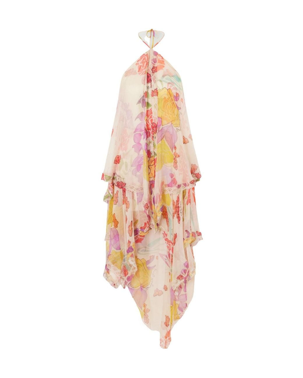 Donde Esteban Pink Asymmetrical Maxi Dress With Ruffle Trim