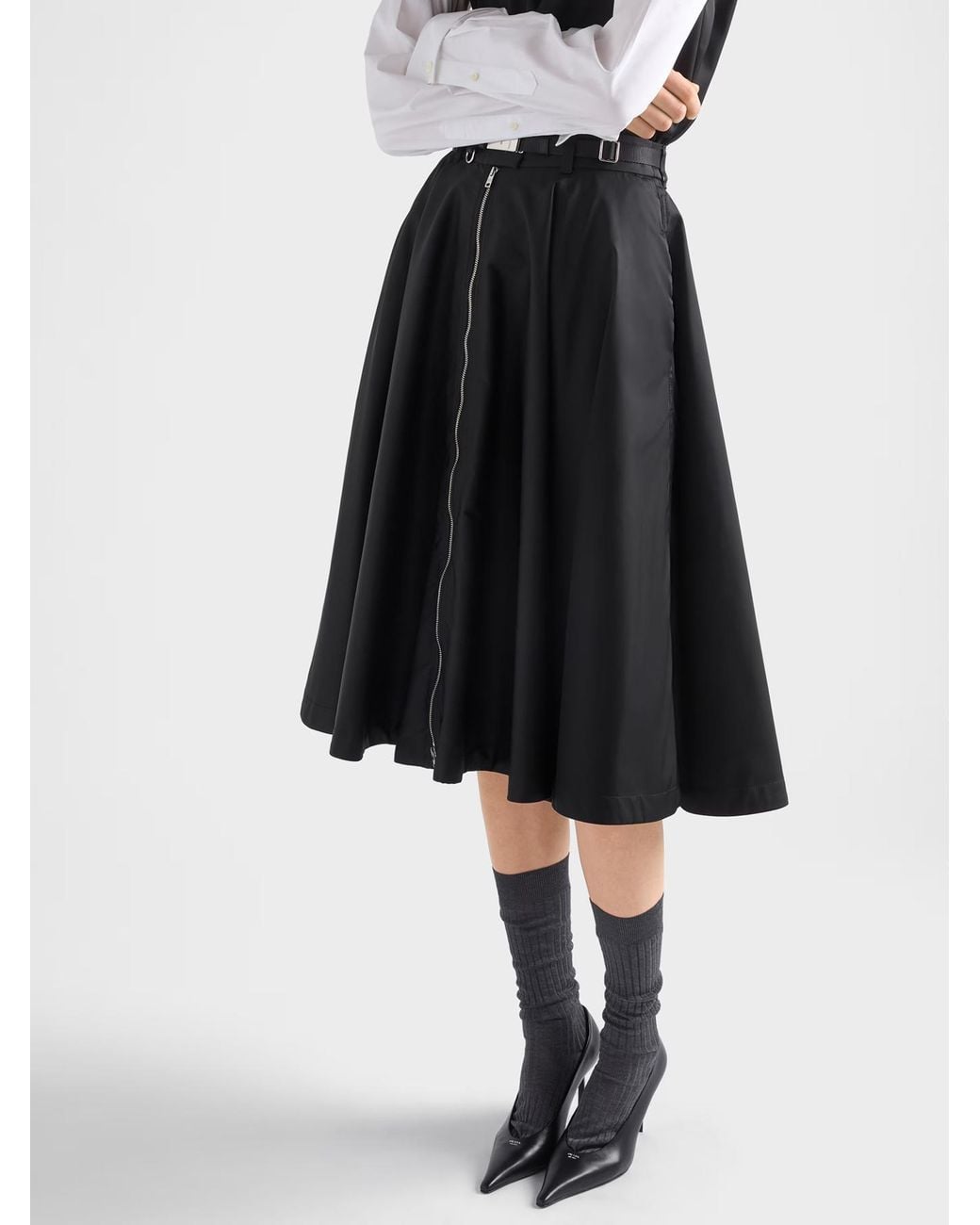 Prada Black Re-Nylon Flared Skirt