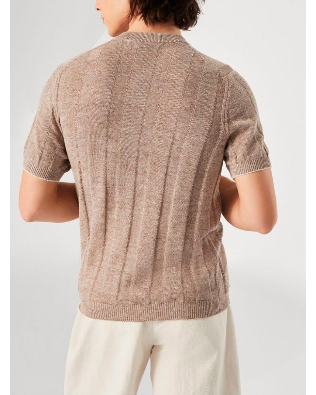 Brunello Cucinelli Brown Henley Collared Knit Polo Shirt for men