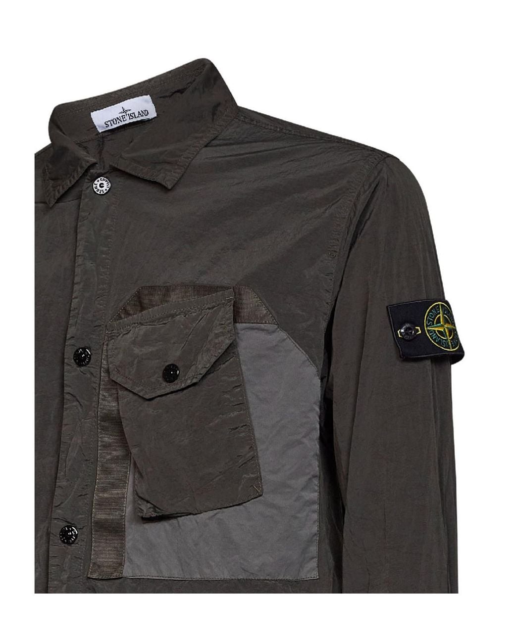 Stone Island Black Logo Patch Buttoned Shirt for men