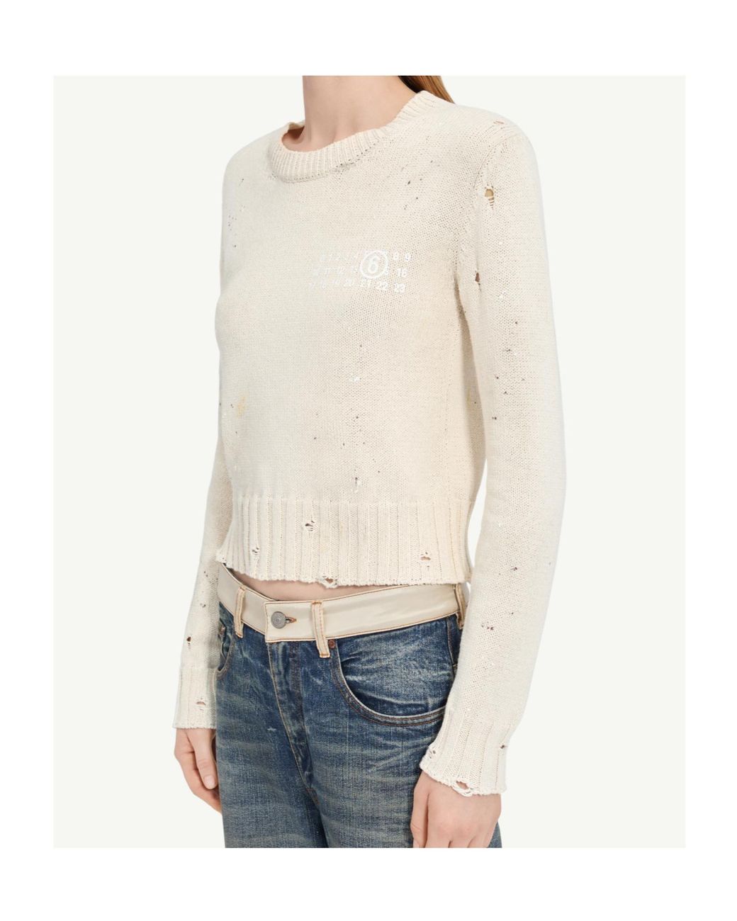 MM6 by Maison Margiela White Paint Residue Knitted Jumper