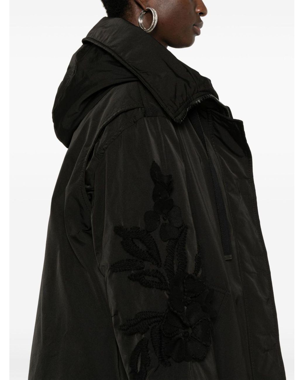 Ermanno Scervino Black Floral-Appliqué Puffer Jacket