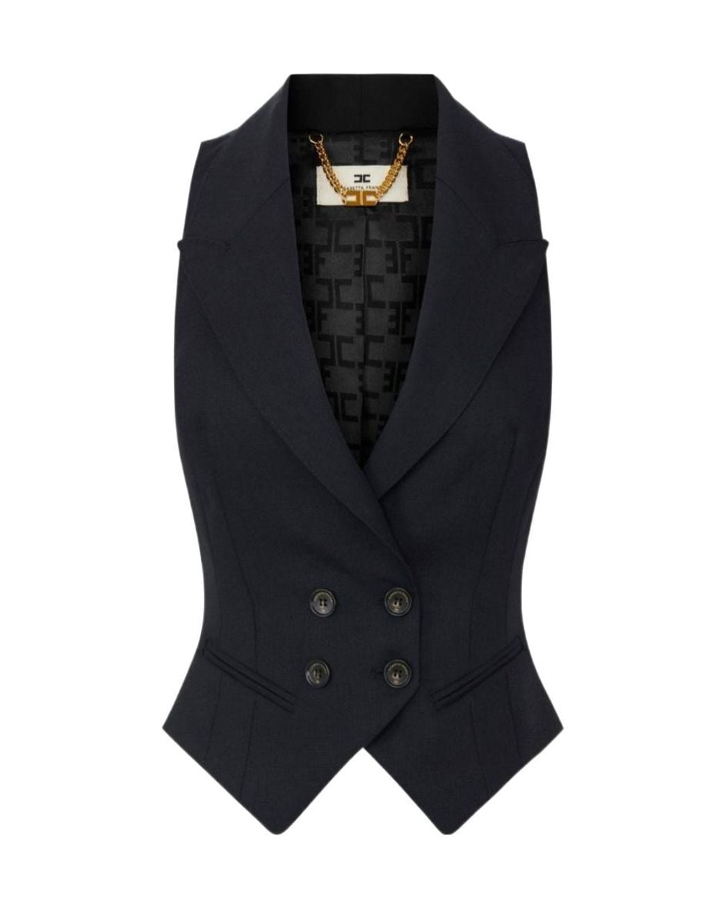 Elisabetta Franchi Black Double-Breasted Lettering-Print Waistcoat