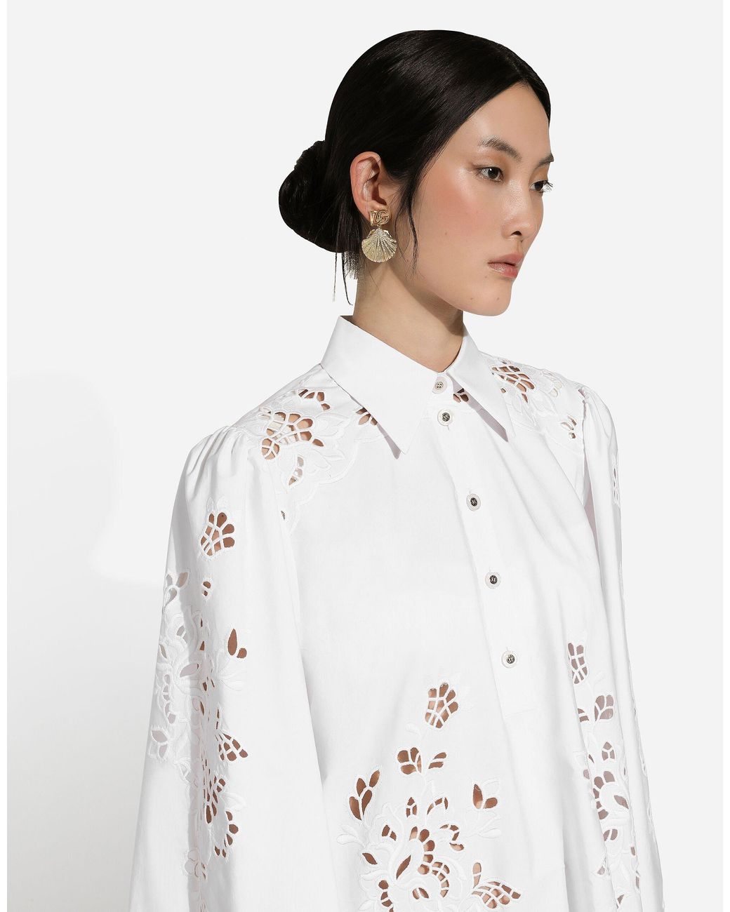 Dolce & Gabbana White Cut-Out Embroidered Poplin Shirt Dress