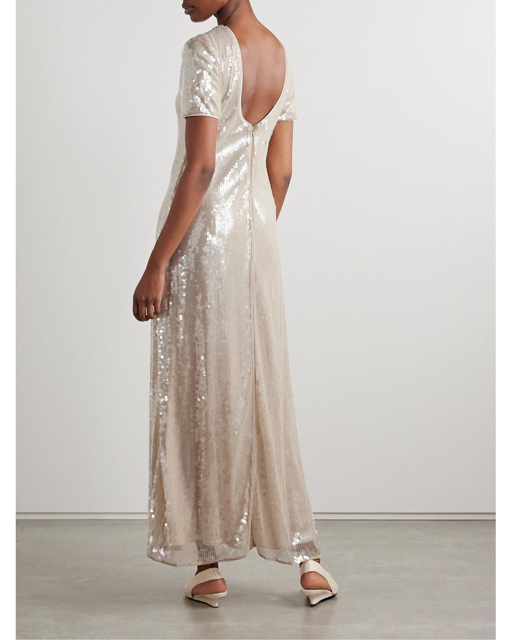 Staud Natural Sequin Mesh Maxi Dress