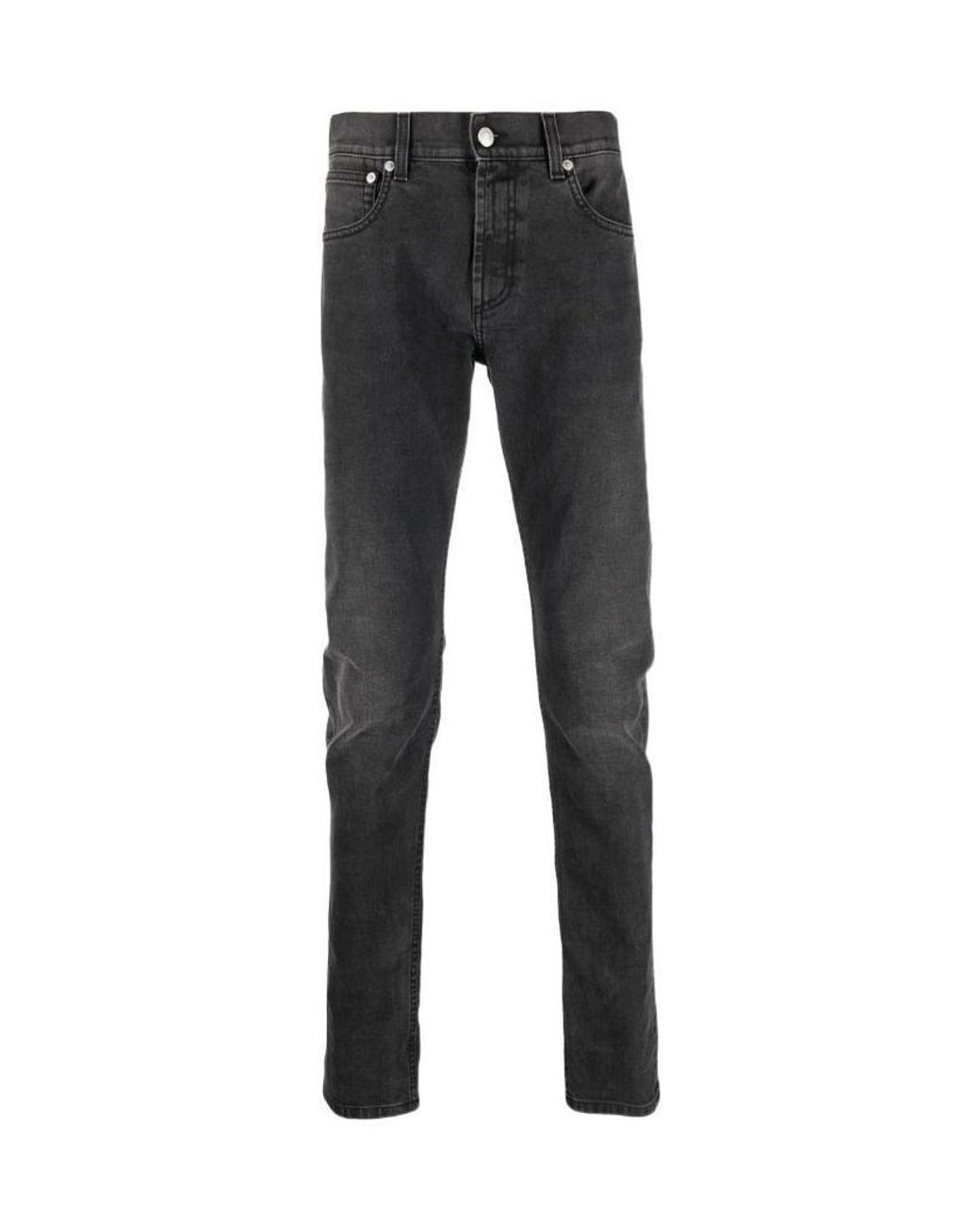 McQueen Black Graffiti Logo Embroidered Jeans for men