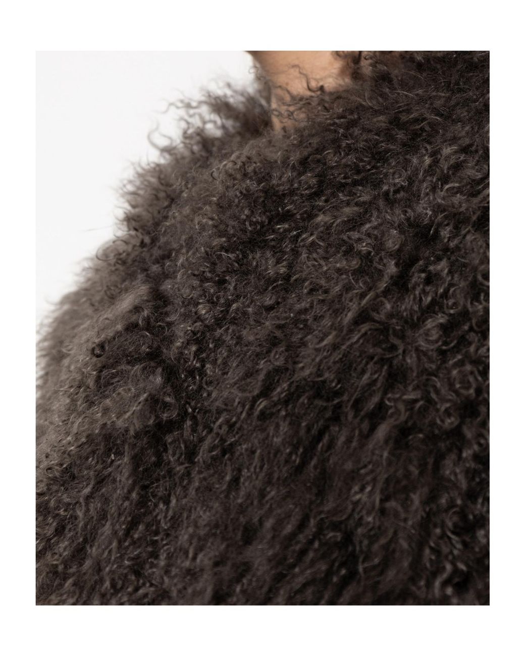Stand Studio Black Crew Neck Sheepskin Coat