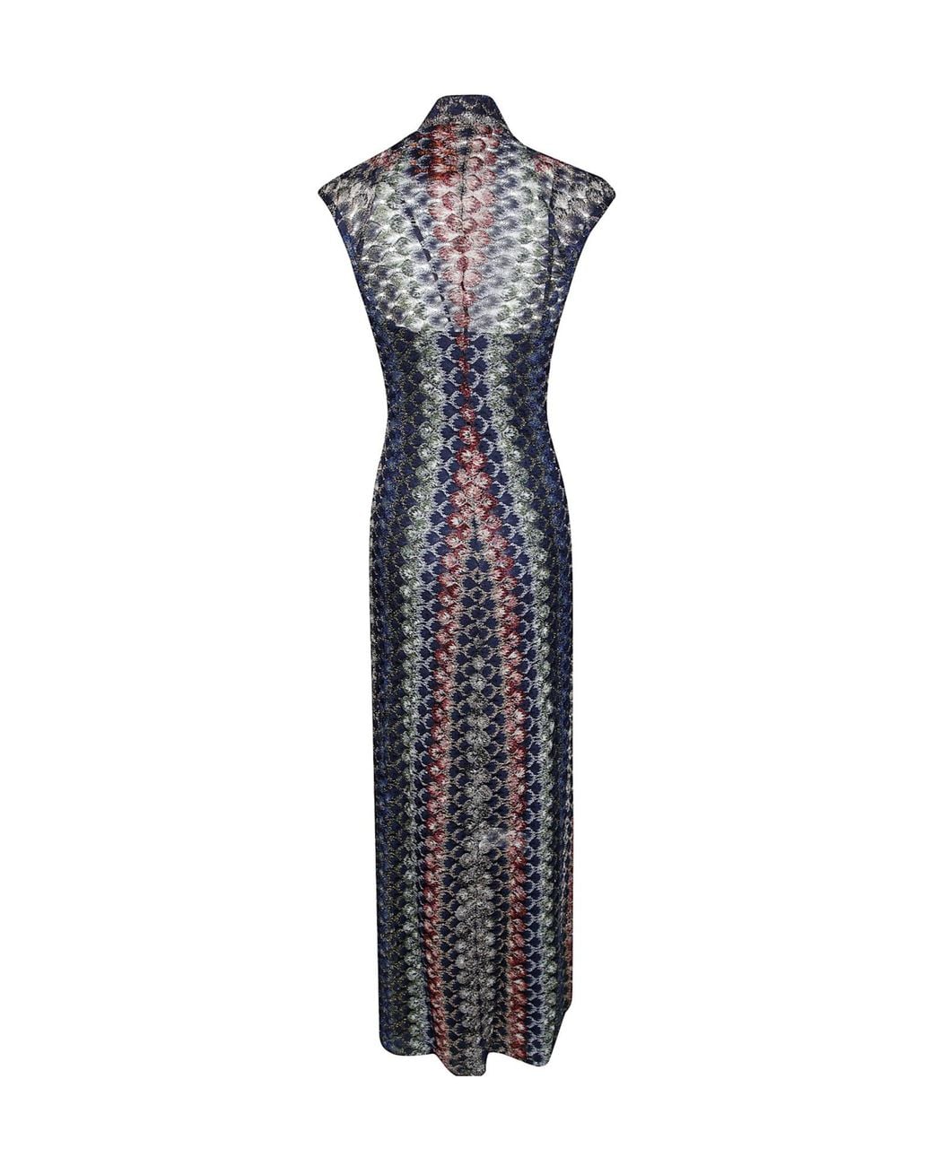 Missoni Blue Zig-Zag Pattern V-Neck Midi Dress