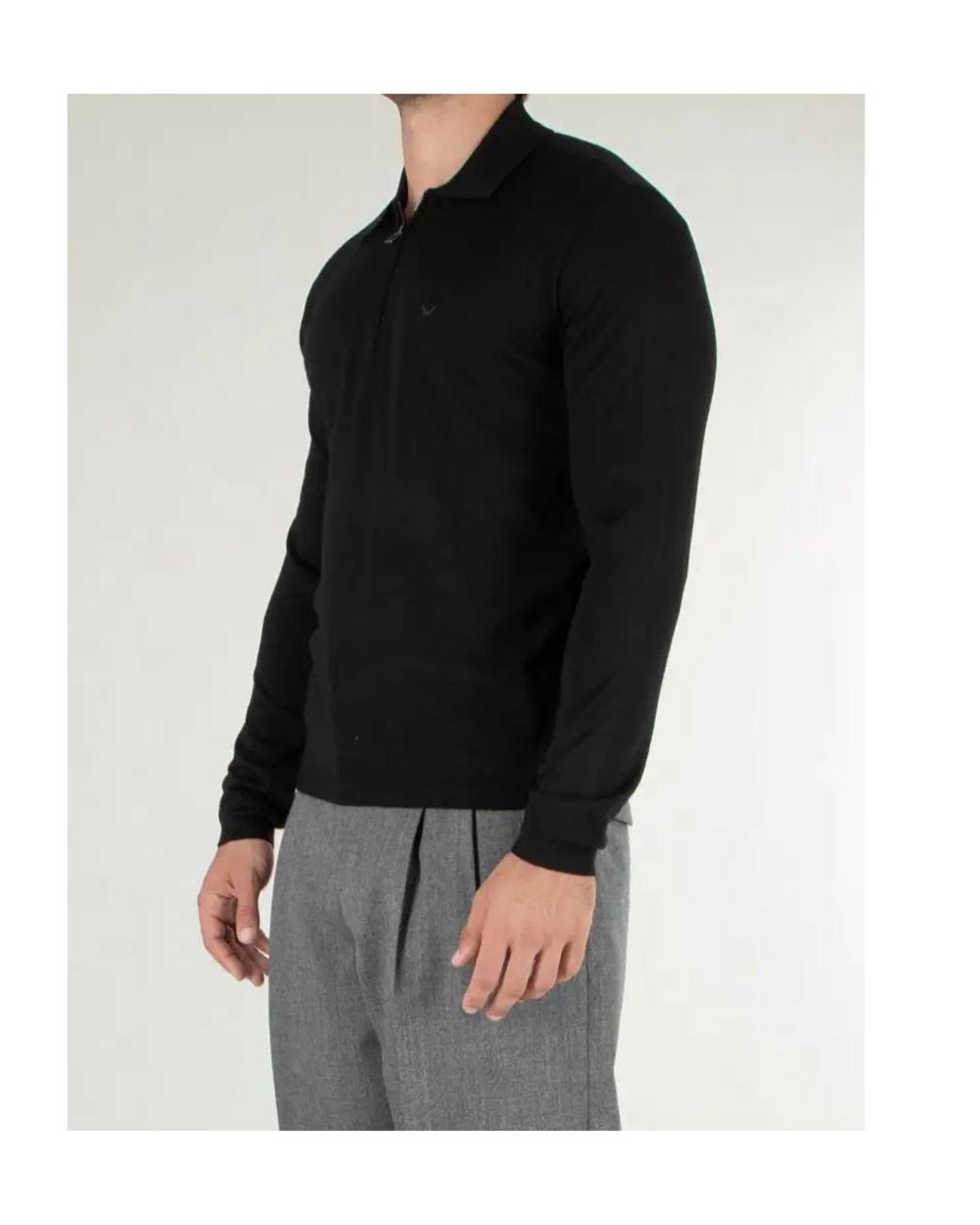 Emporio Armani Black Zip-Neck Embroidered Logo Polo Shirt for men