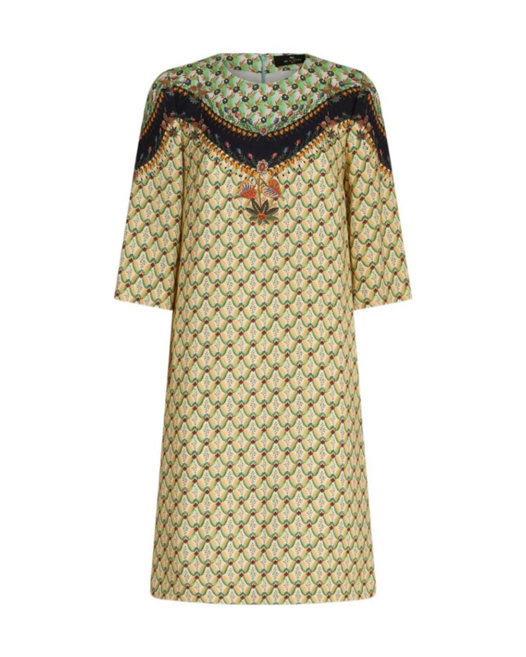Etro Green Floral Print Tunic Dress