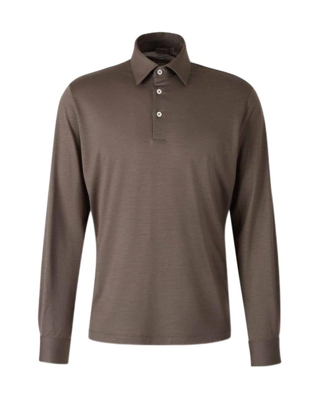 Herno Brown Button-Up Neck Long-Sleeved Polo Shirt for men