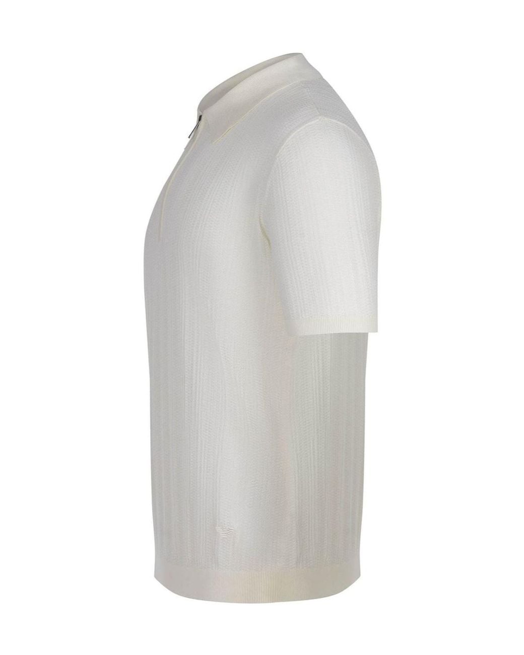 Emporio Armani White Half-Zipped Short-Sleeved Knitted Polo Shirt for men