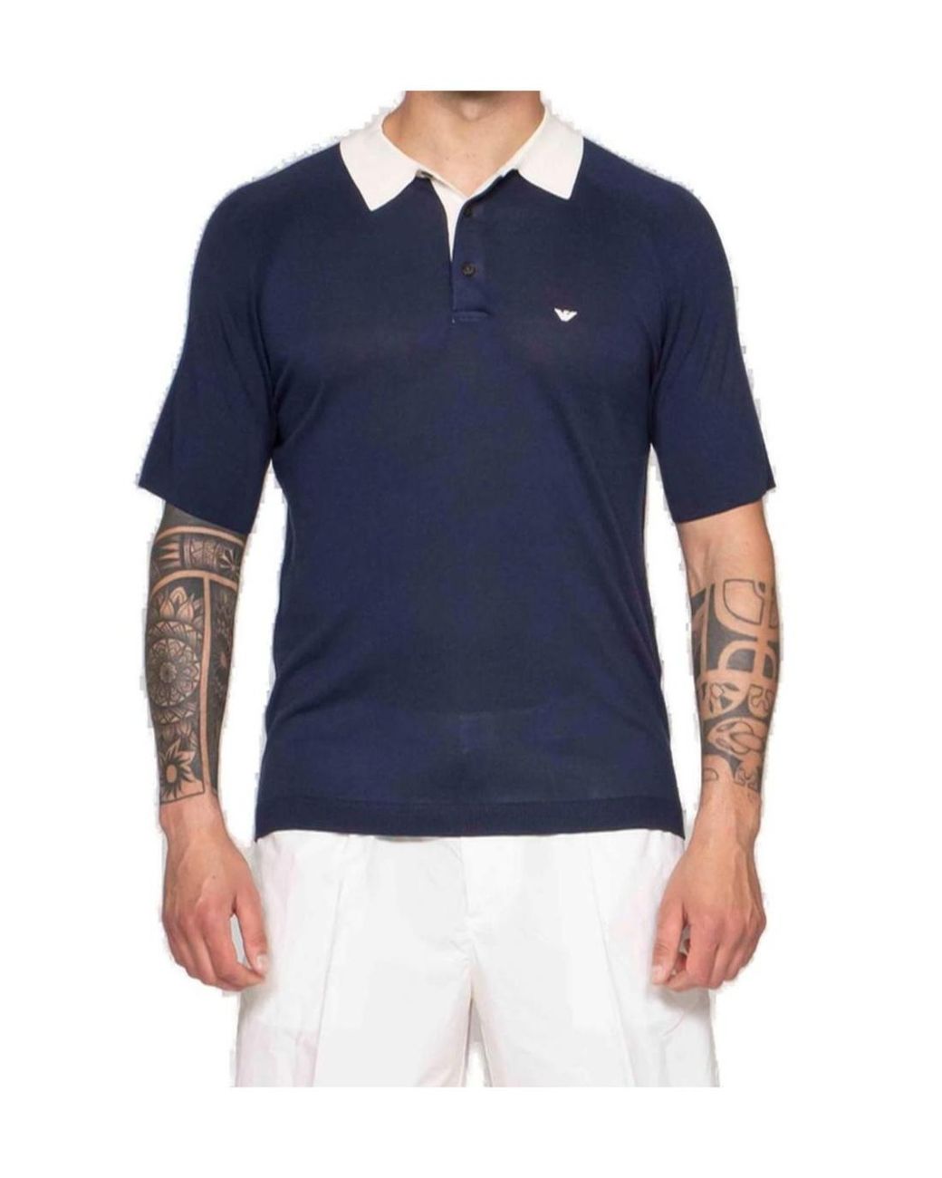 Emporio Armani Blue Logo Embroidered Short-Sleeved Polo Shirt for men