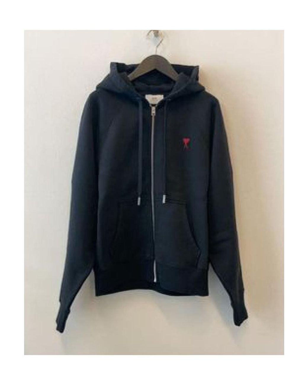 AMI Black Ami De Coeur Logo Embroidered Zip-Up Hoodie for men
