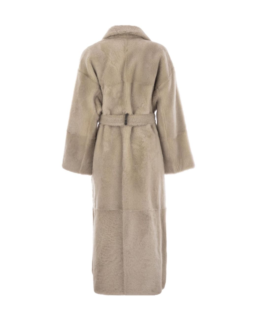 Brunello Cucinelli Natural Shiny Detailed Reversible Shearling Coat