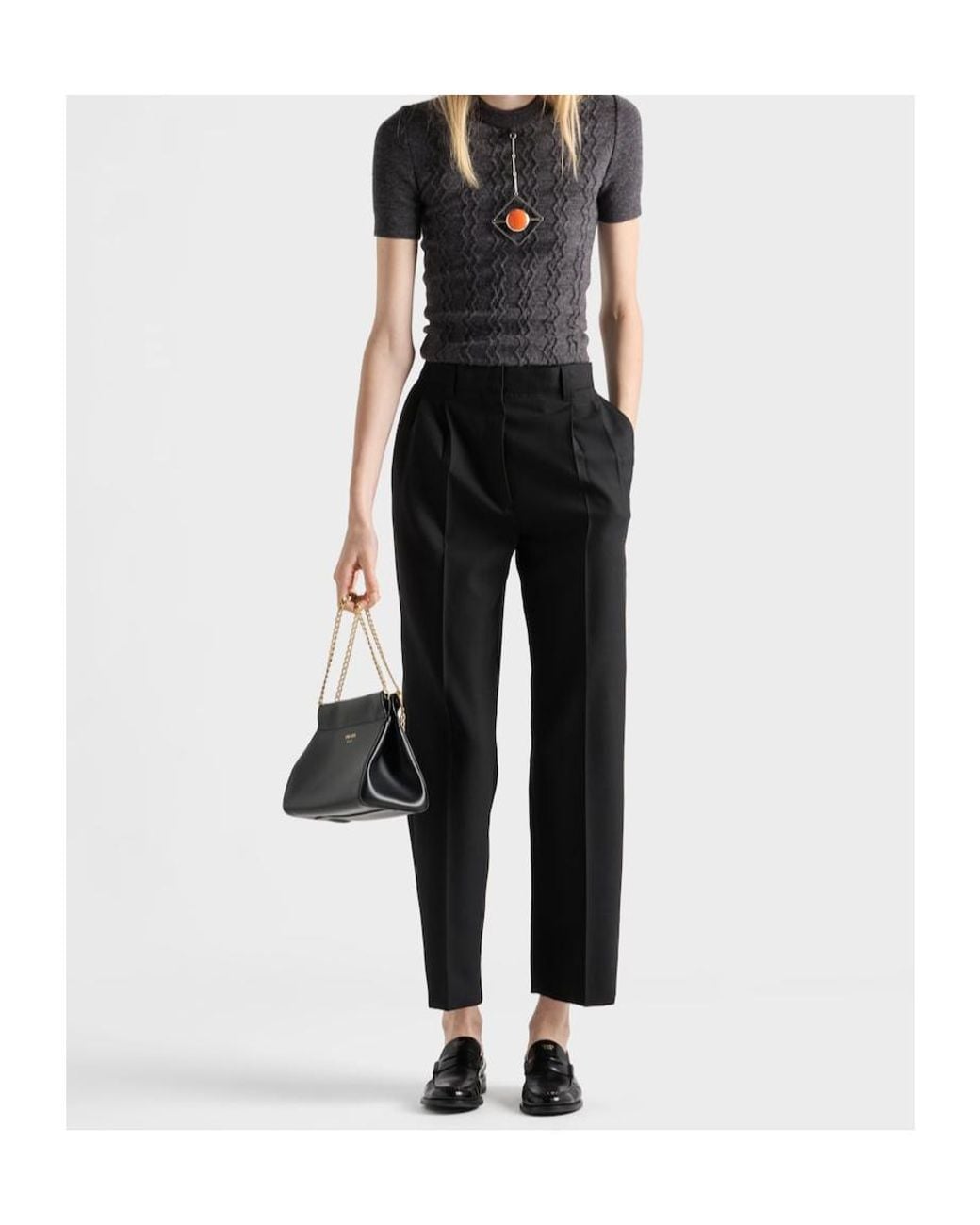 Prada Gray Short-Sleeve Knit Sweater With Pendants