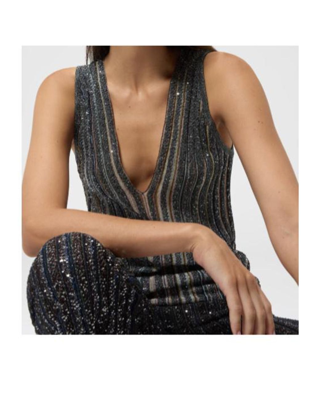 Missoni Gray Metallic Striped Knitted Top