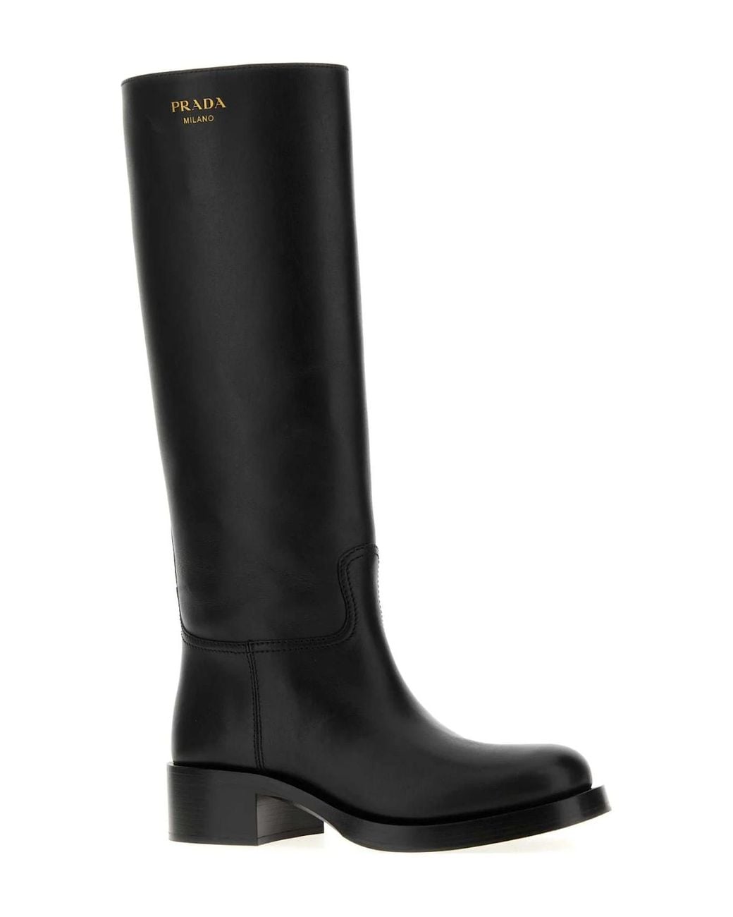 Prada Black Round-Toe Knee-High Boots
