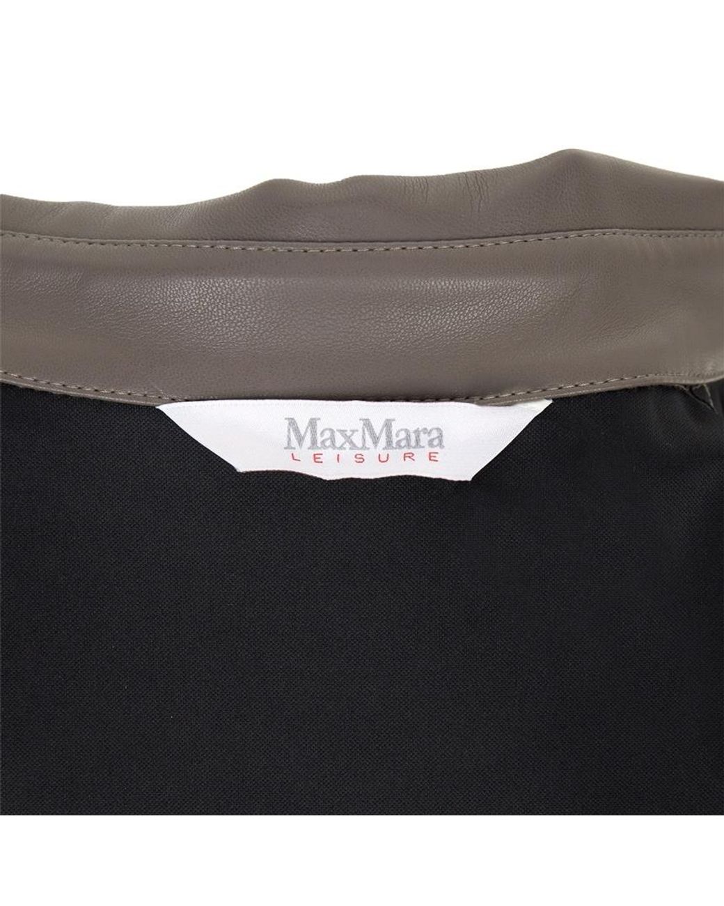 Max Mara Gray Collared Long-Sleeved Leather Jacket