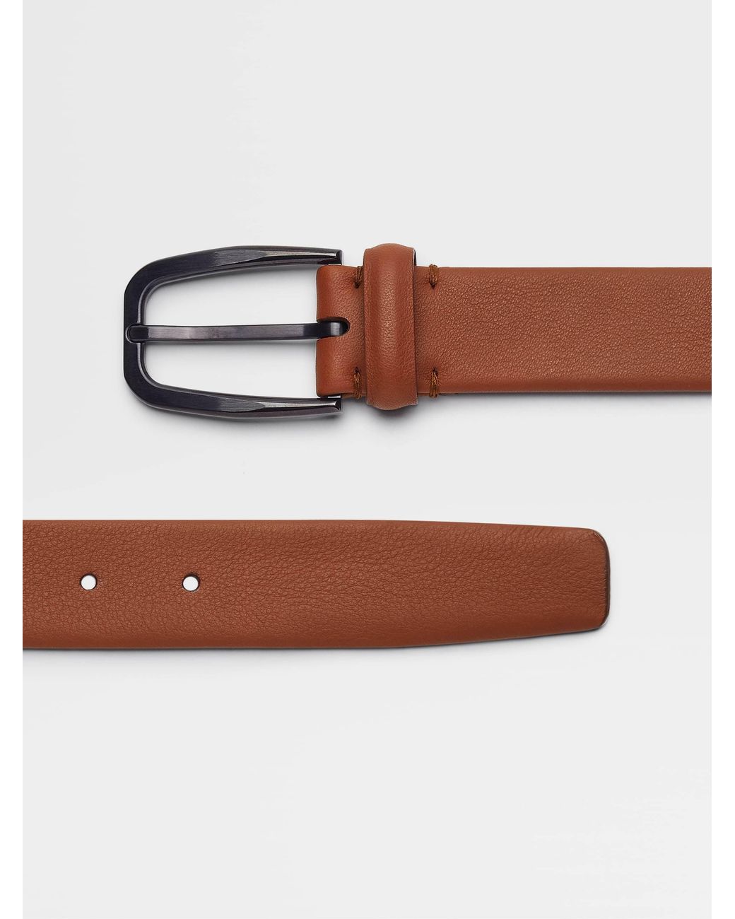 Zegna Brown Leather Buckle Belt for men