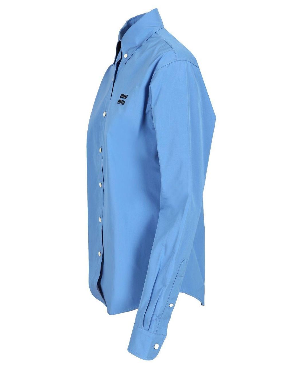 Miu Miu Blue Logo-Embroidered Button-Up Shirt
