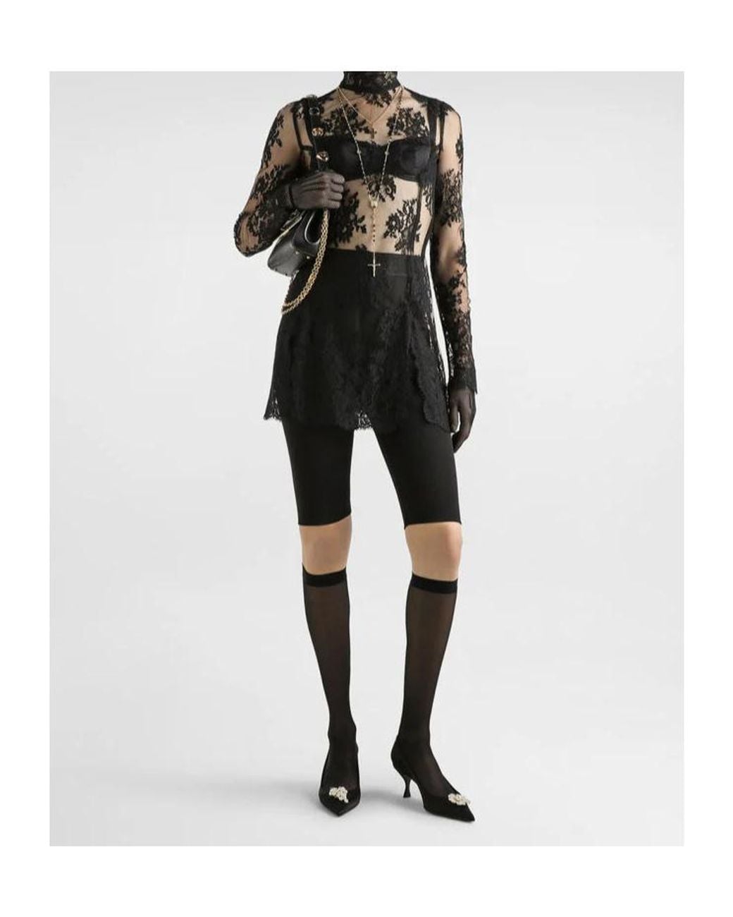 Dolce & Gabbana Black Lace High-Neck Mini Dress