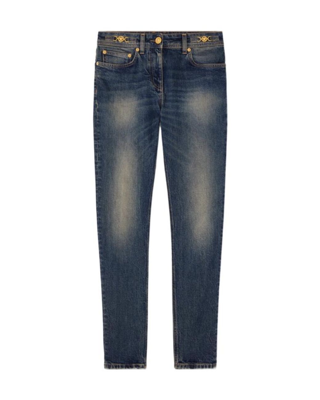 Versace Blue Logo-Patch Tapered Leg Jeans