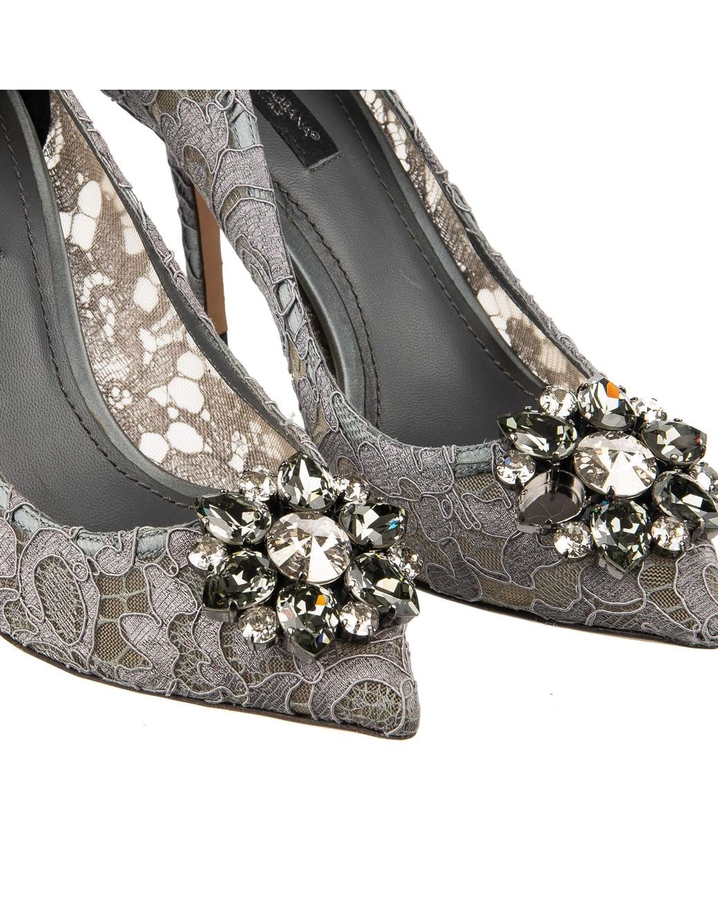 Dolce & Gabbana Gray Taormina Lace Crystal 90Mm Pumps