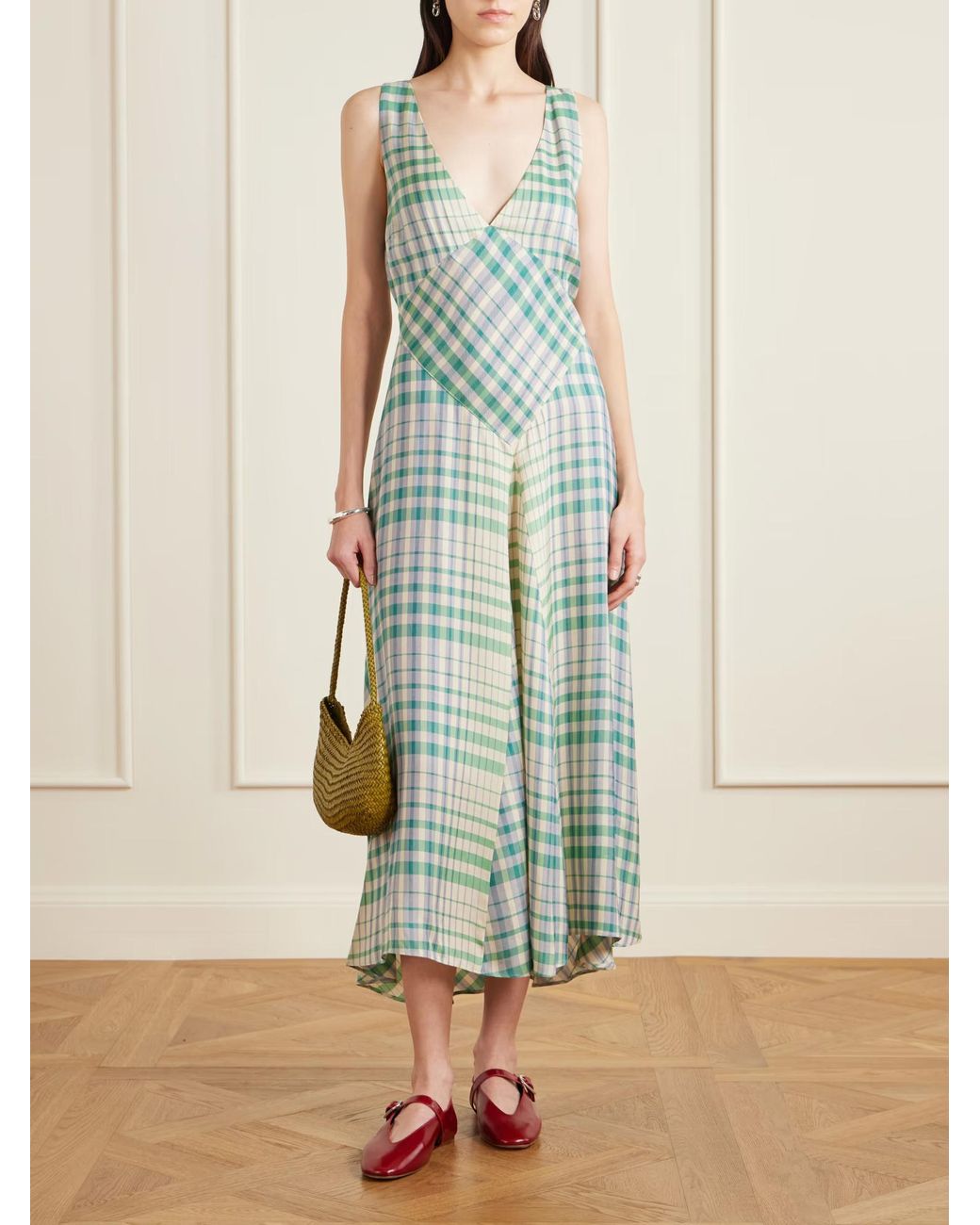 Polo Ralph Lauren Green Checked Woven Midi Dress