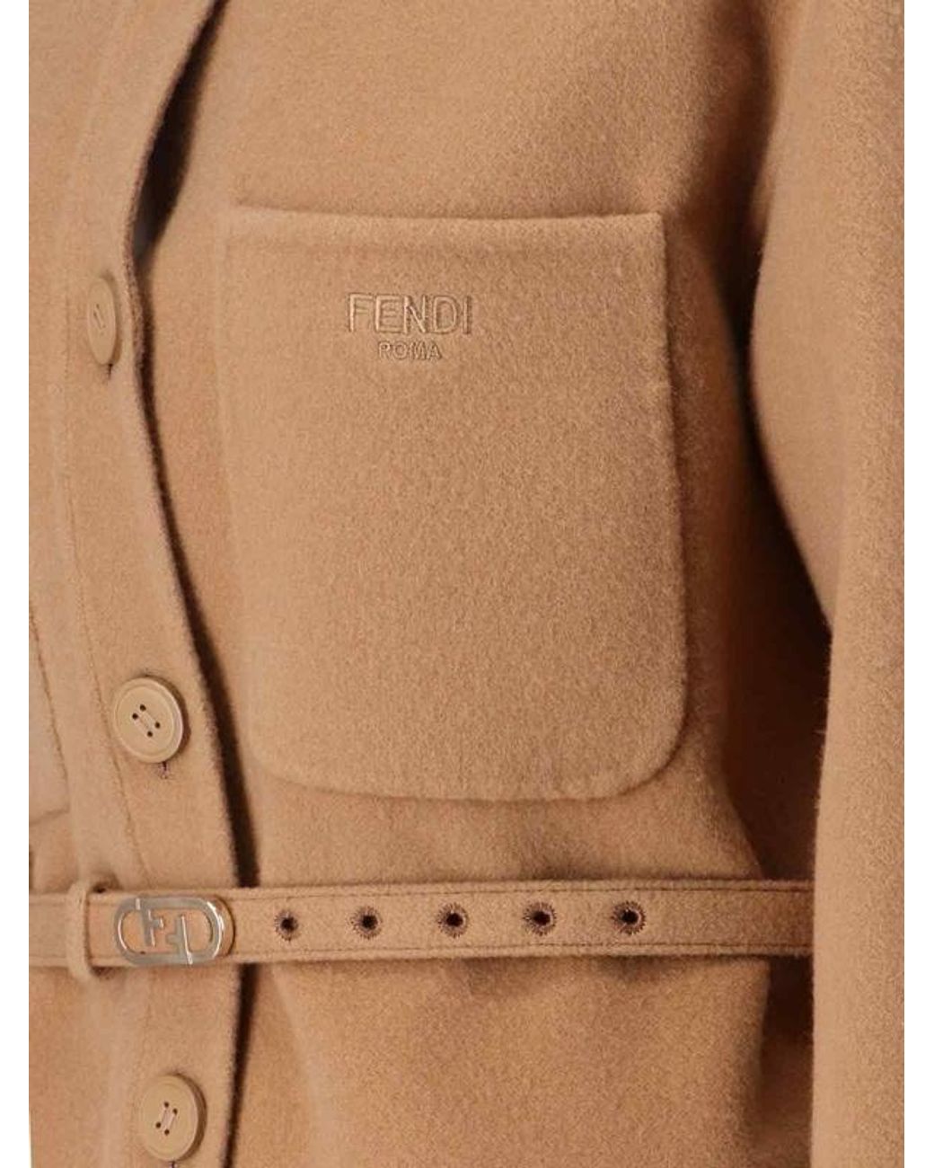 Fendi Natural Logo Plaque Belted Jacket