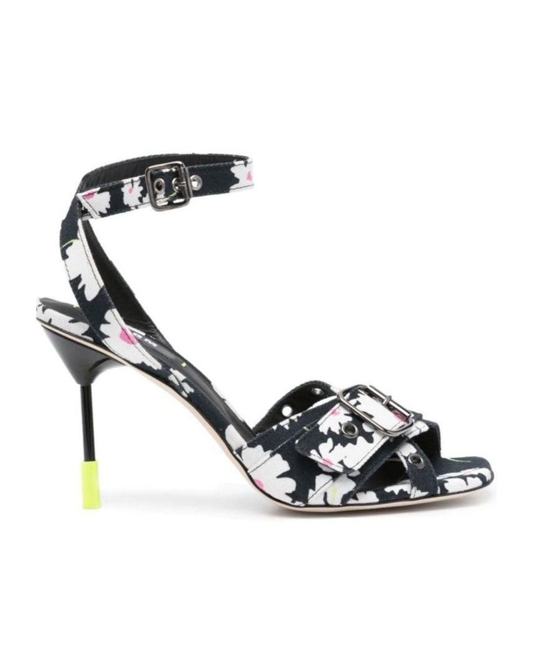 MSGM Metallic Floral Print High Heel Sandals