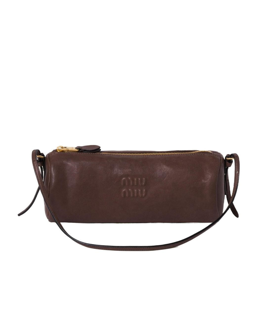 Miu Miu Brown Logo-Embossed Leather Pouch