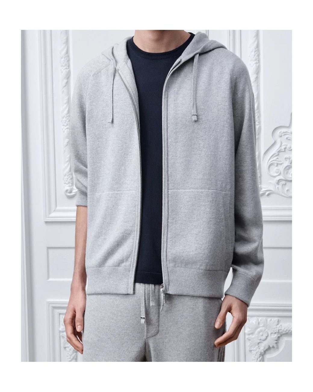 Dior Gray Hooded Sweater With Embroidery, Comfortable Fit for men