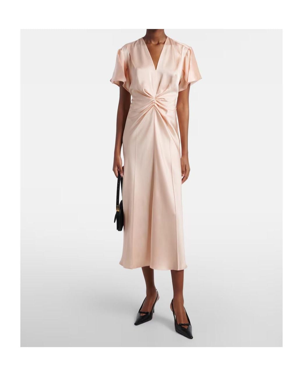 Victoria Beckham Pink Eve Gathered Satin Crêpe Midi Dress